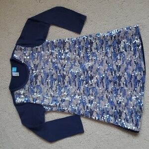 Ü navy silver gold shiny sparkly sequin dress soft cotton lining & back size 5